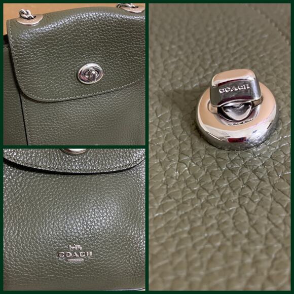 COACH Pebbled Olive Leather Convertible Mini Turnlock Backpack XBody C5677 - Picture 2 of 16